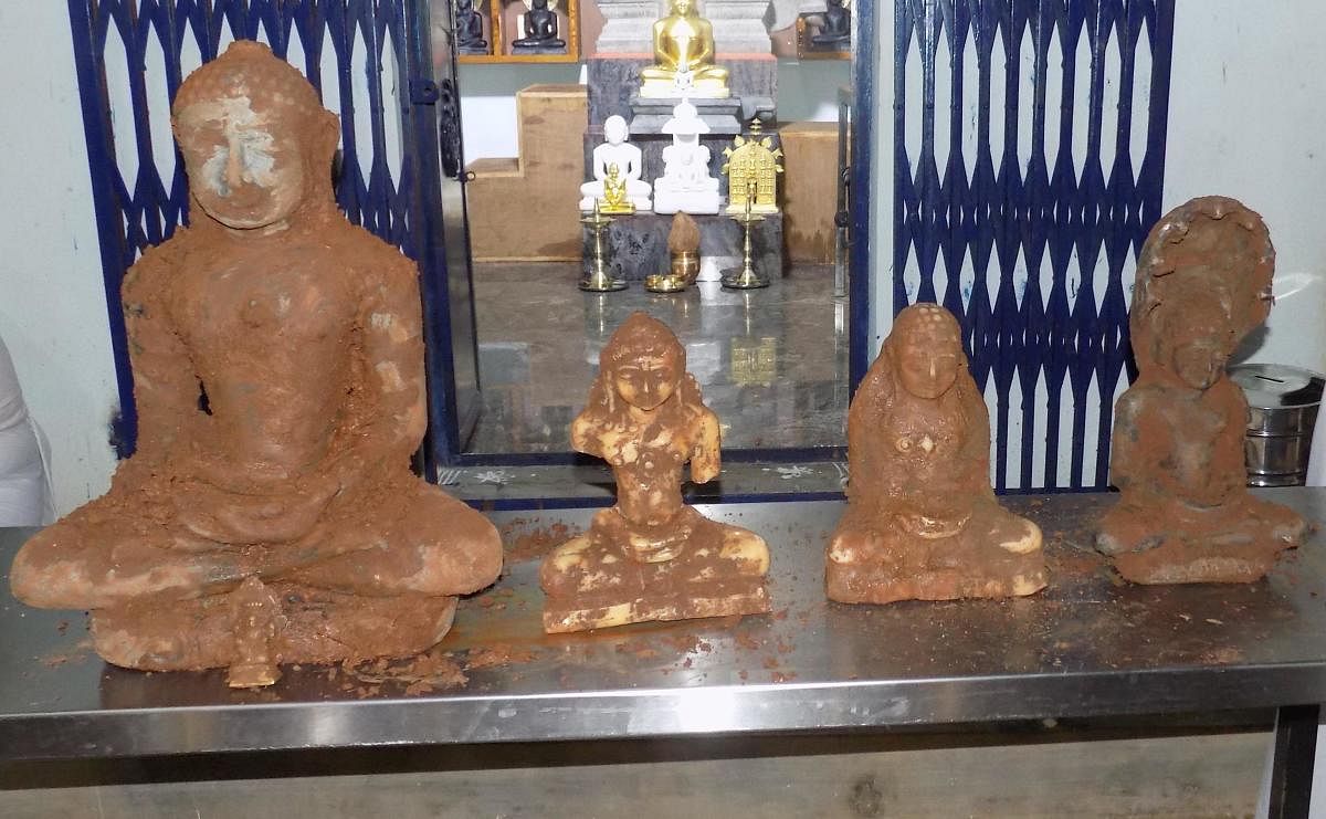 The Jain sculptures unearthed near Halebid. Credit: DH Photo