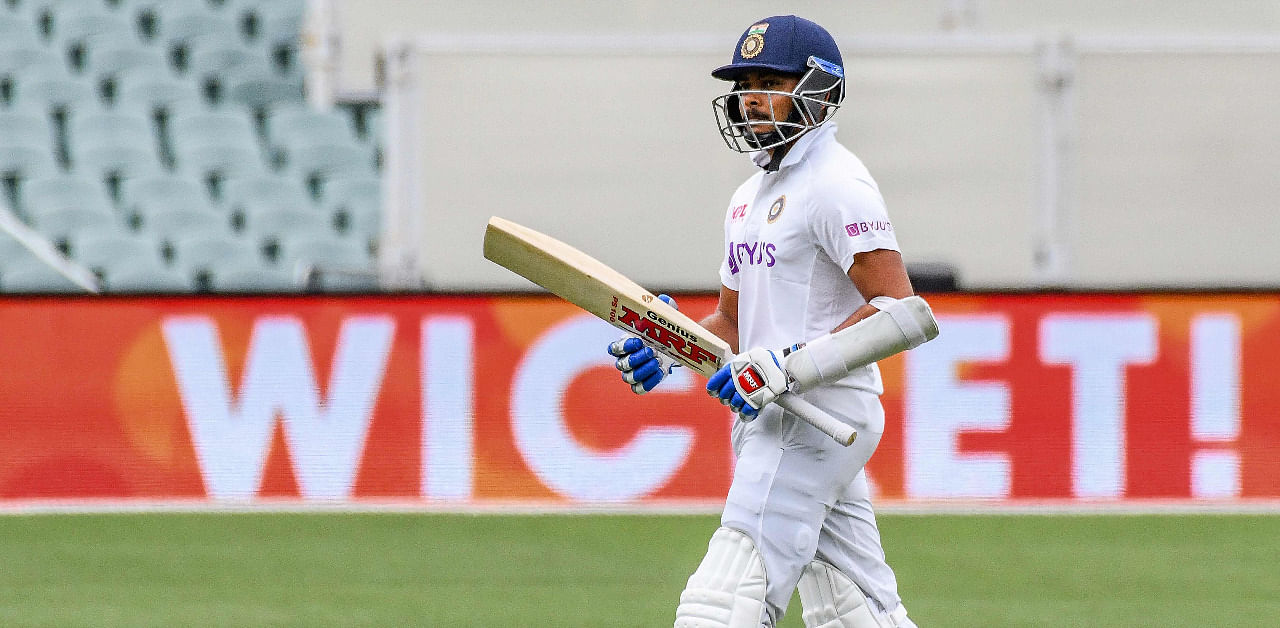 Prithvi in a Test match against Australia. Credit: AFP Photo