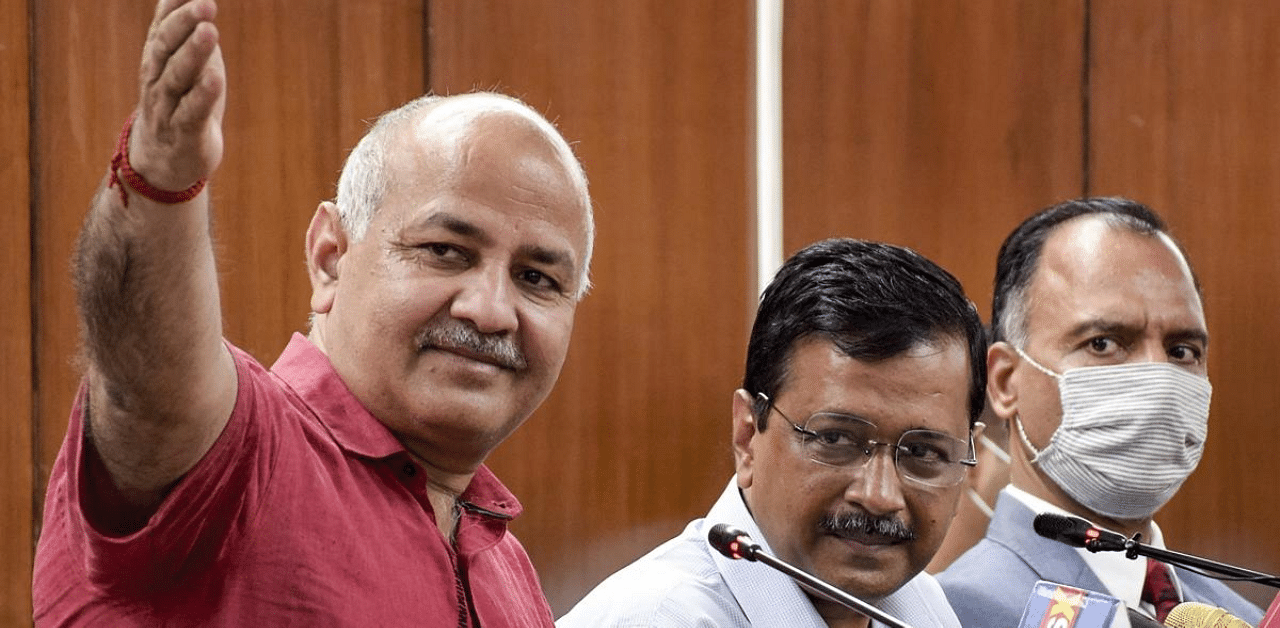 Delhi Chief Minister Arvind Kejriwal and Deputy Chief Minister Manish Sisodia address the media after presenting the Delhi Budget 2021-22, in New Delhi. Credit: PTI Photo