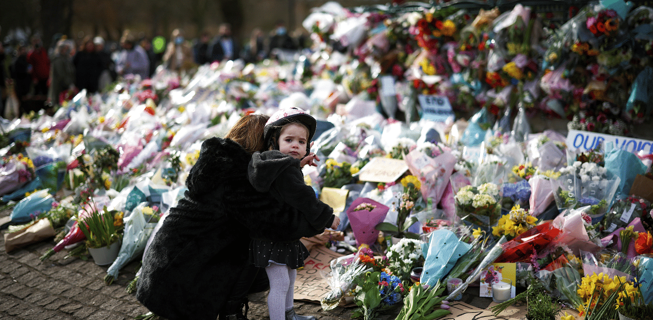 Memorial site at the Clapham Common Bandstand, following the kidnap and murder of Sarah Everard, in London. Credit: Reuters Photo