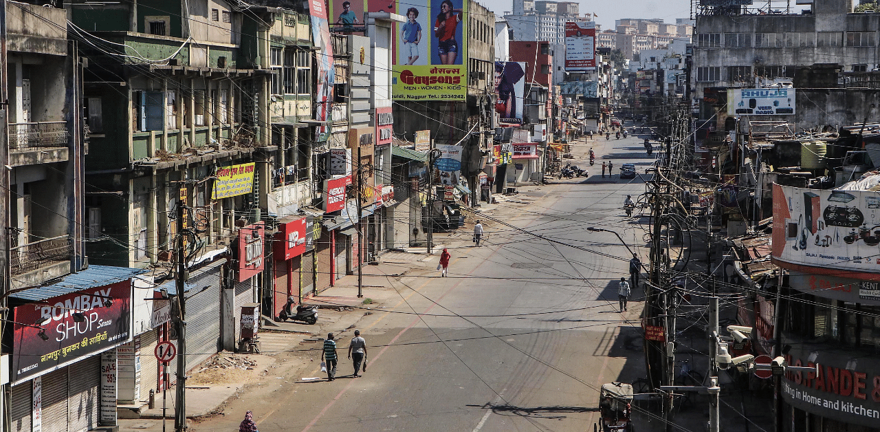 Nagpur: Shops closed in the main market during a weekend lockdown. Credit: PTI Photo