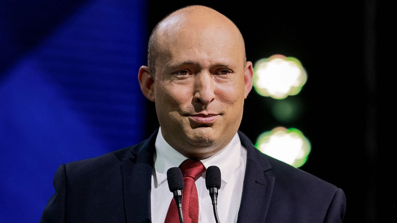 Naftali Bennett, leader of the Israeli right wing 'New Right' party, speaks at a conference organised by the Besheva newspaper in Jerusalem on March 15, 2021. Credit: AFP Photo