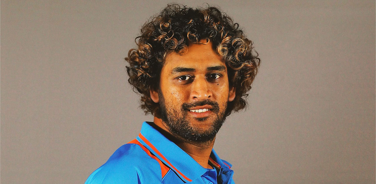 An edited photo of Lasith Malinga's hairstyle on former India captain M S Dhoni. Credit: Twitter Photo/@cricketworldcup