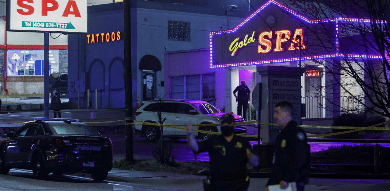 City of Atlanta police officers are seen outside of Gold Spa after deadly shootings at a massage parlor and two day spas in the Atlanta area, in Atlanta, Georgia, US. Credit: Reuters Photo