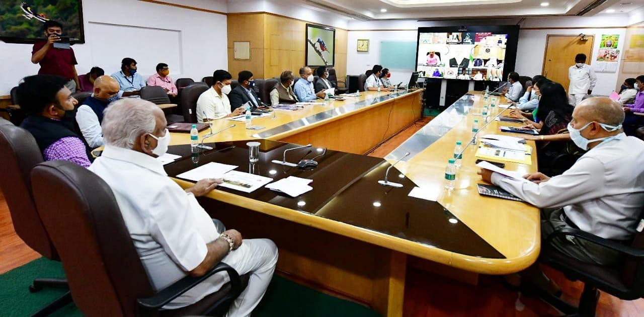 Karnataka CM attends PM’s video conference. Credit: Special arrangement