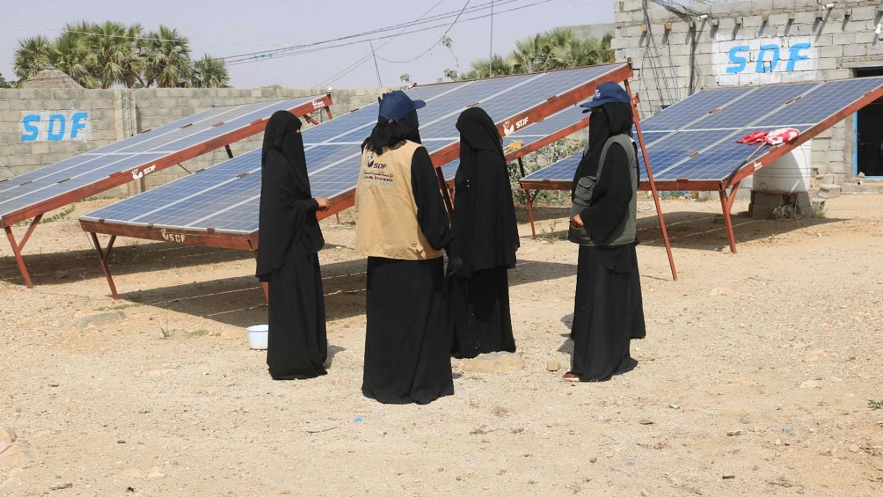 A team of Yemeni women managed by Iman Hadi work at the Friends of the Environment Station. Credit: AFP Photo