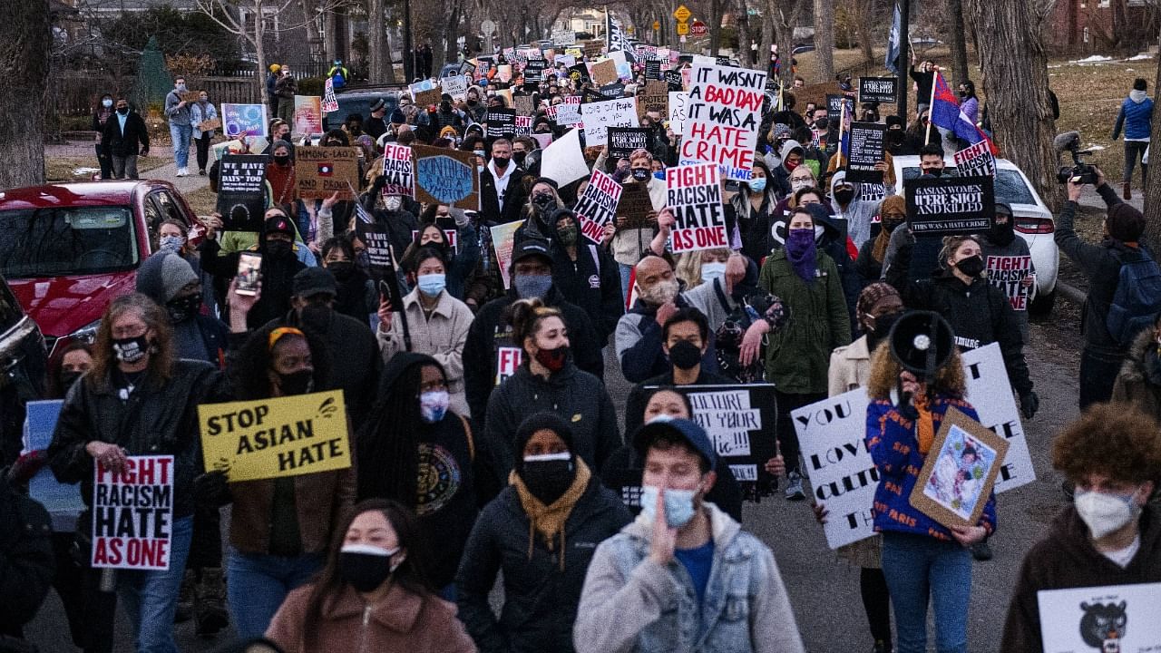 Demonstrations have taken place across the country after a series of shootings on Tuesday by a white man near Atlanta, GA which left eight people dead, including six Asian women. Credit: AFP Photo