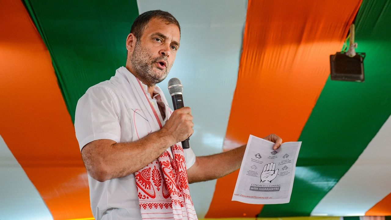 Congress President Rahul Gandhi addresses students during an interactive session at Lahowal college, in Dibrugarh. Credit: PTI File Photo
