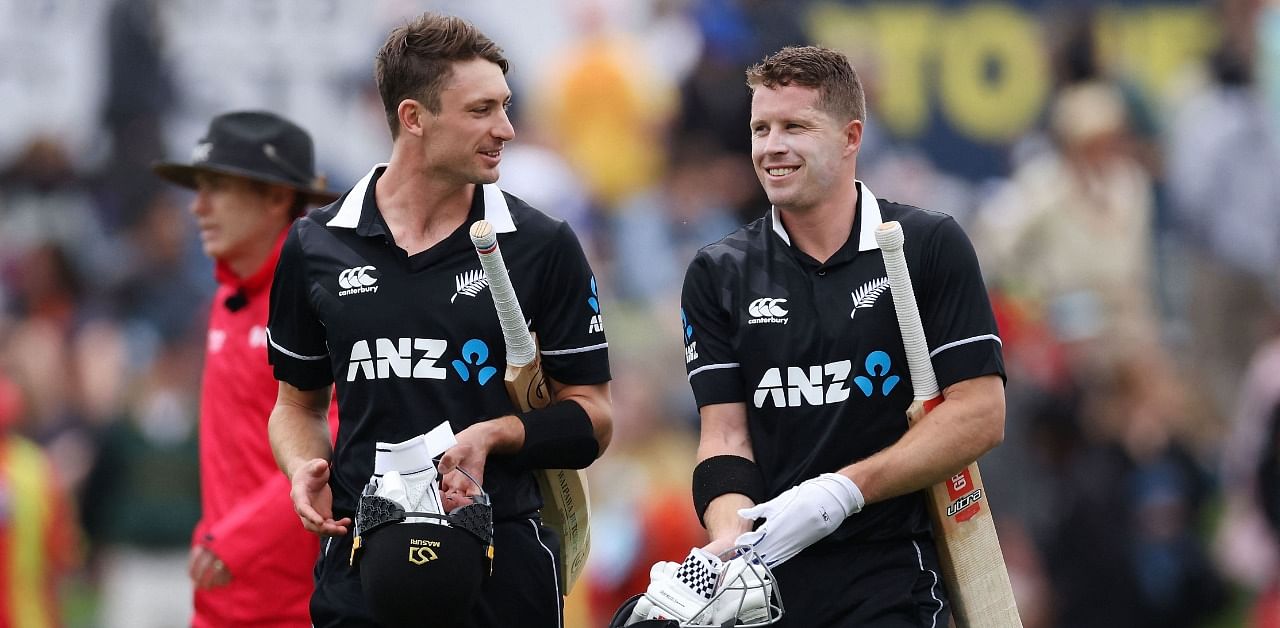 New Zealand's Henry Nicholls (R) and Will Young (L). Credit: AFP Photo