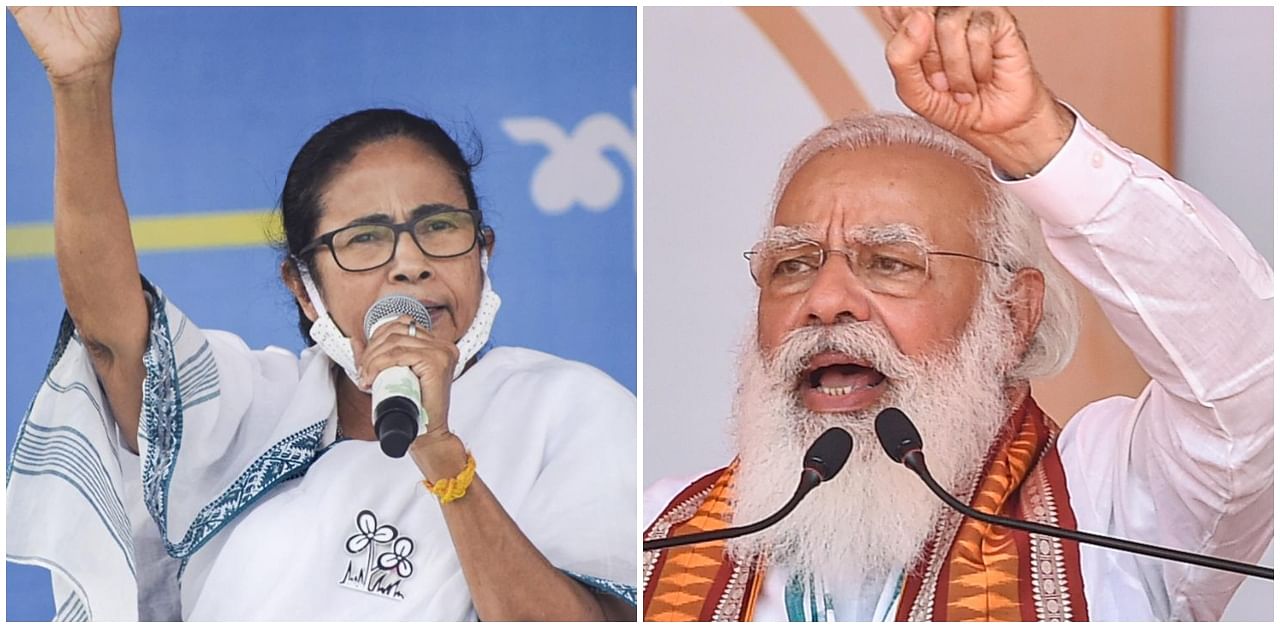Mamata Banerjee and PM Modi at election rallies in West Bengal. Credit: PTI Photo