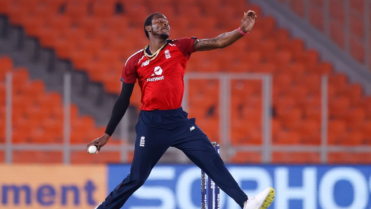 England pacer Jofra Archer has sustained an elbow injury and will miss the start of the 2021 IPL season. Credit: Reuters Photo