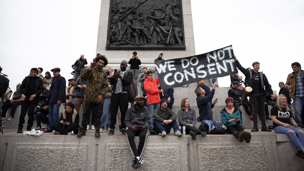 People participate in a protest against the lockdown, amid the spread of the coronavirus disease, in London, Britain March 20, 2021. Credit: Reuters Photo