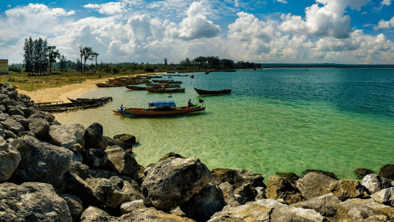 Fishing boats at the jetty at Hutbay, Little Andaman Island. Photo by Adhith Swaminathan
