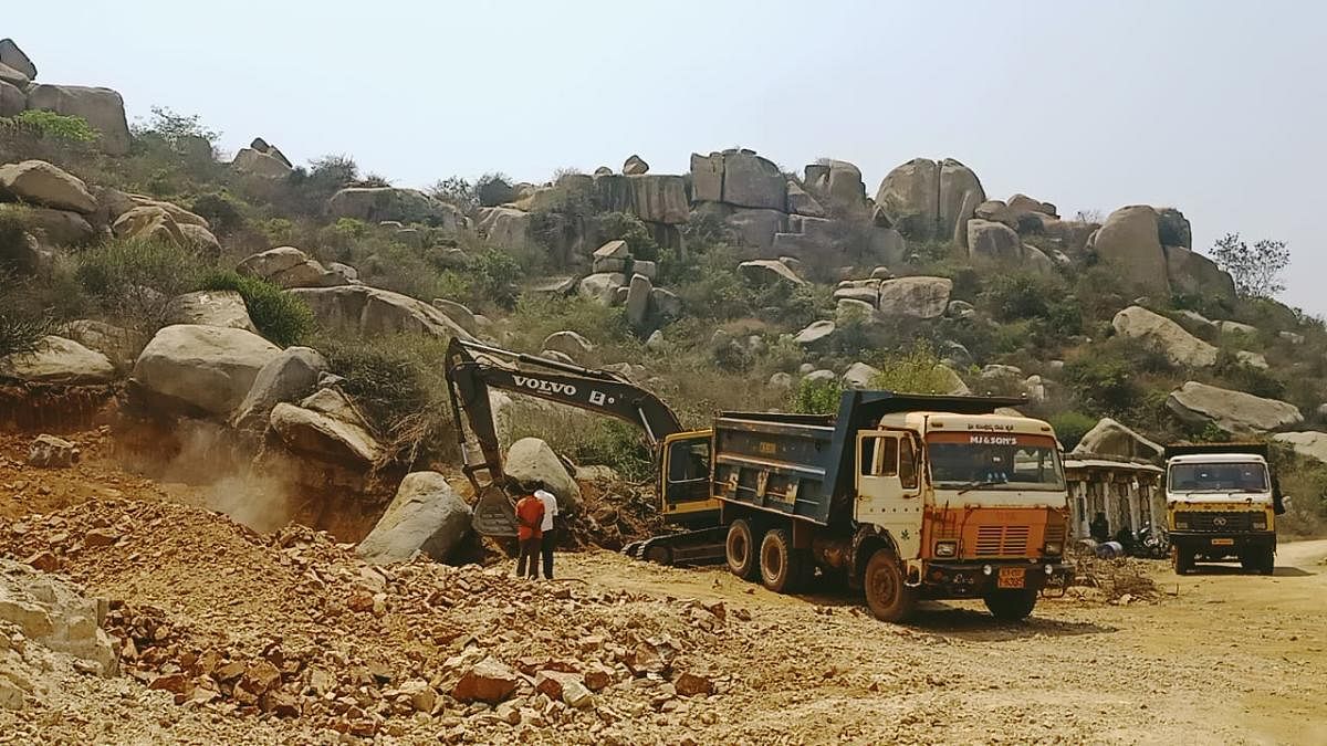 In complete disregard for rules, heavy machines are being used in the core zone of the Unesco world heritage site. Credit: DH PHOTO