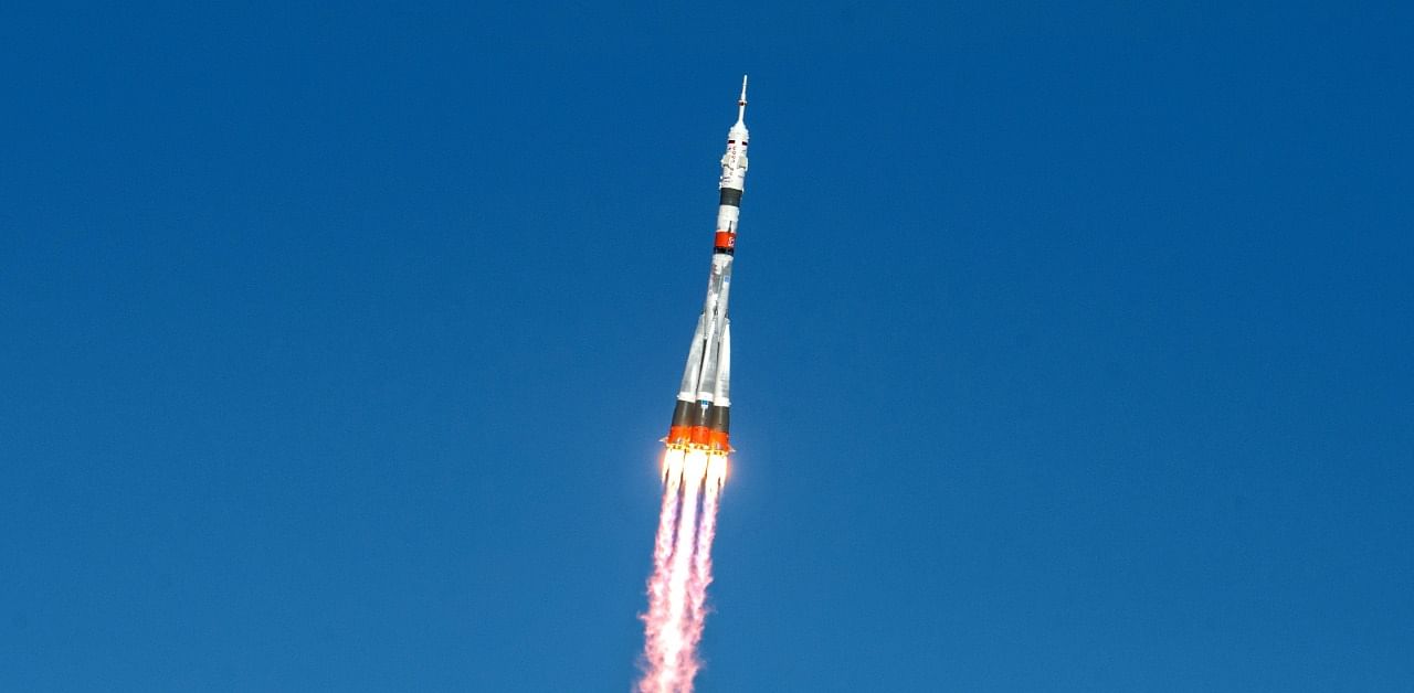 Video published by Roscosmos showed the Soyuz blaster launching against grey and cloudy skies at 06:07 GMT. Credit: Reuters Photo