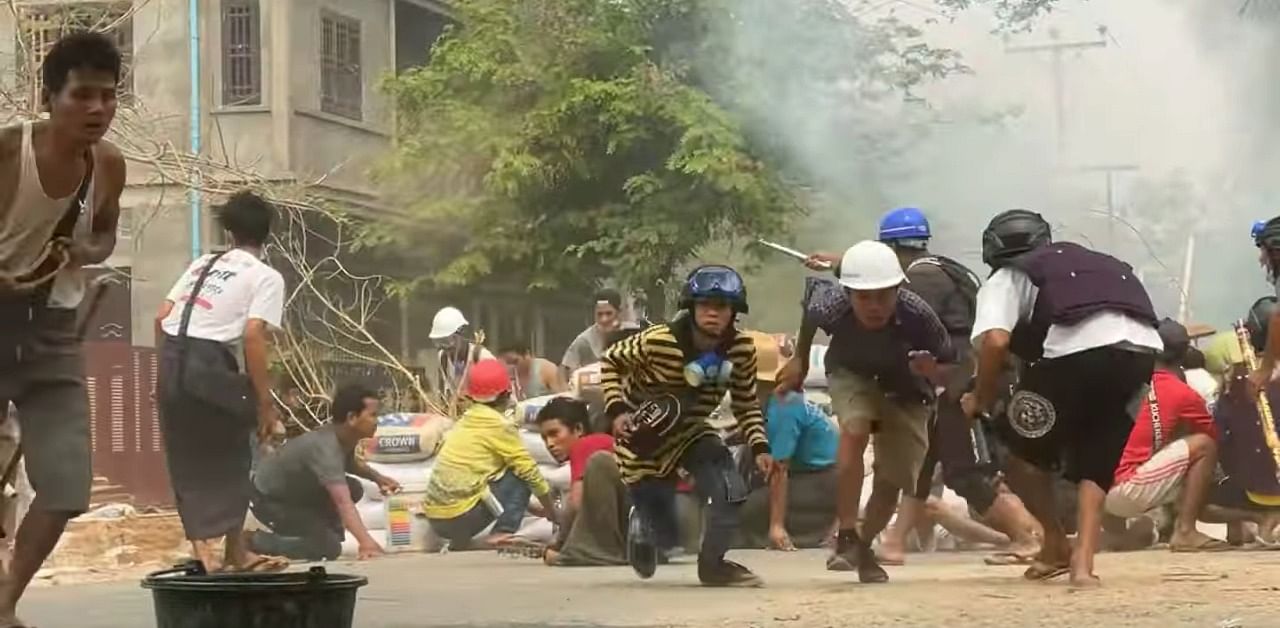 Protesters clash with security forces in Myanmar. Credit: Reuters Photo