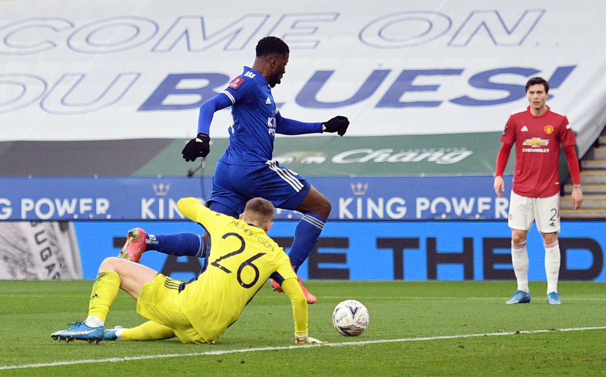Leicester City's Kelechi Iheanacho scores their first goal. Credit: Reuters photo. 