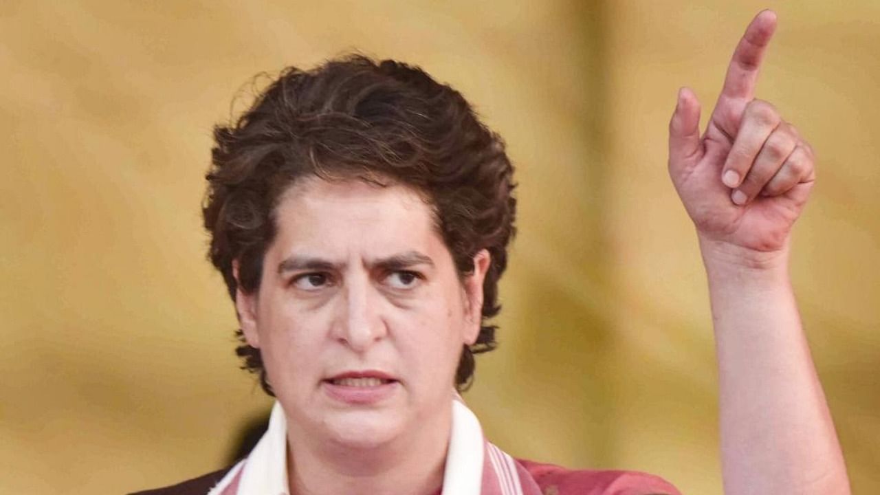 AICC General Secretary Priyanka Gandhi Vadra addresses an election campaign rally, ahead of Assam assembly polls, in Nagaon district. Credit: PTI.