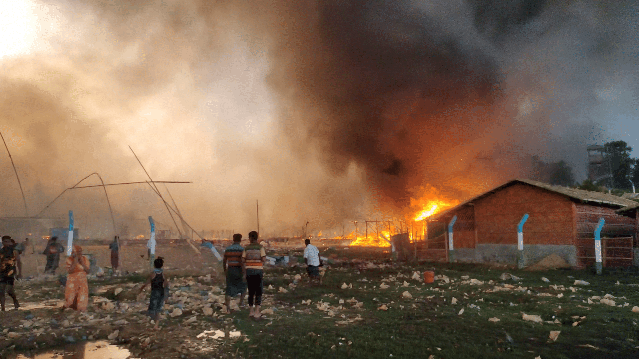 A fire is seen at a Balukhali refugee camp in Cox's Bazar, Bangladesh. Credit: Reuters Photo