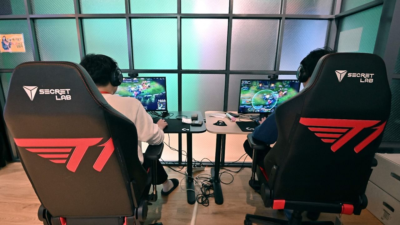 Gamers during their training session at the T1 building, one of the world's top eSports organisations. Credit: AFP File Photo