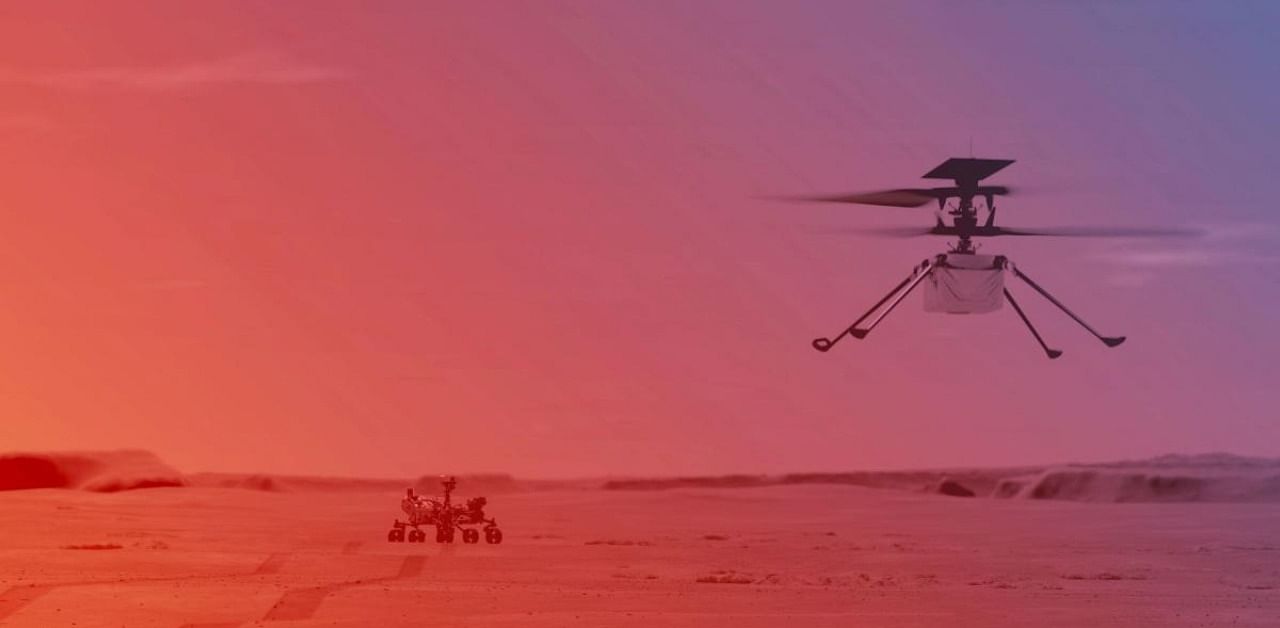  NASA’s Ingenuity Helicopter flying on Mars. Credit: AFP Photo