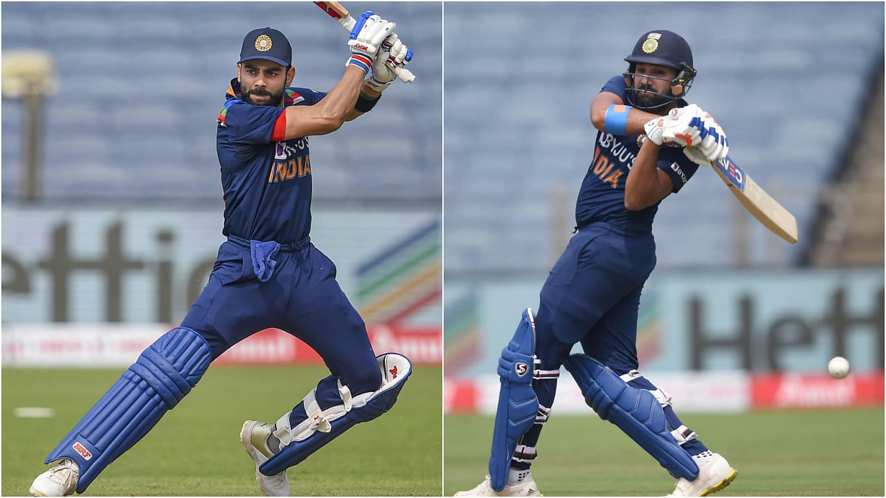 Virat Kohli (L) and Rohit Sharma during the first ODI vs England. Credit: PTI.