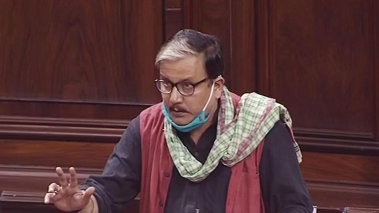 RJD MP Manoj Jha speaks in the Rajya Sabha, during the Budget Session of Parliament, in New Delhi. Credit: PTI.