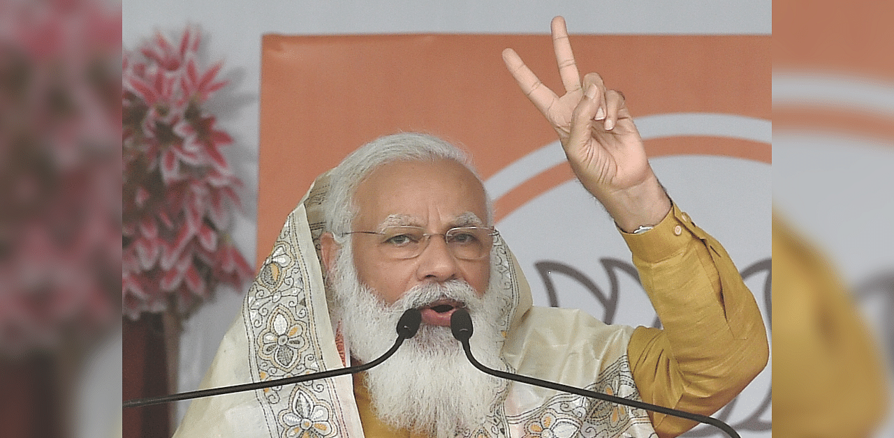 PM Modi addressed an election rally in Kanthi in the Purba Medinipur district. Credit: PTI Photo