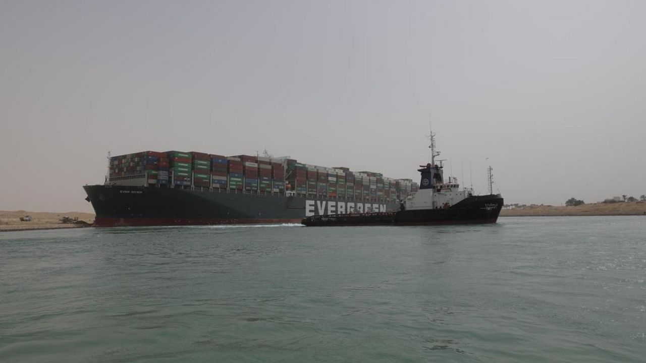 Stranded container ship Ever Given, one of the world's largest container ships, is seen after it ran aground, in the Suez Canal. Credit: Reuters.