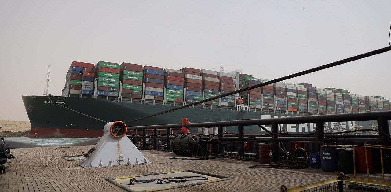 Stranded container ship Ever Given, one of the world's largest container ships, is seen after it ran aground, in Suez Canal. Credit: Reuters Photo