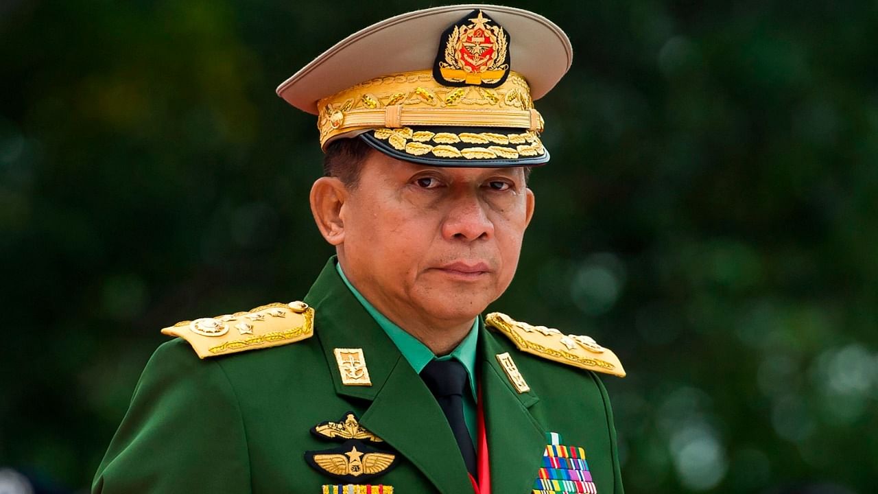 Myanmar's junta leader Min Aung Hlaing reiterated a promise to hold elections while speaking during the Army Day parade. Credit: AFP File Photo