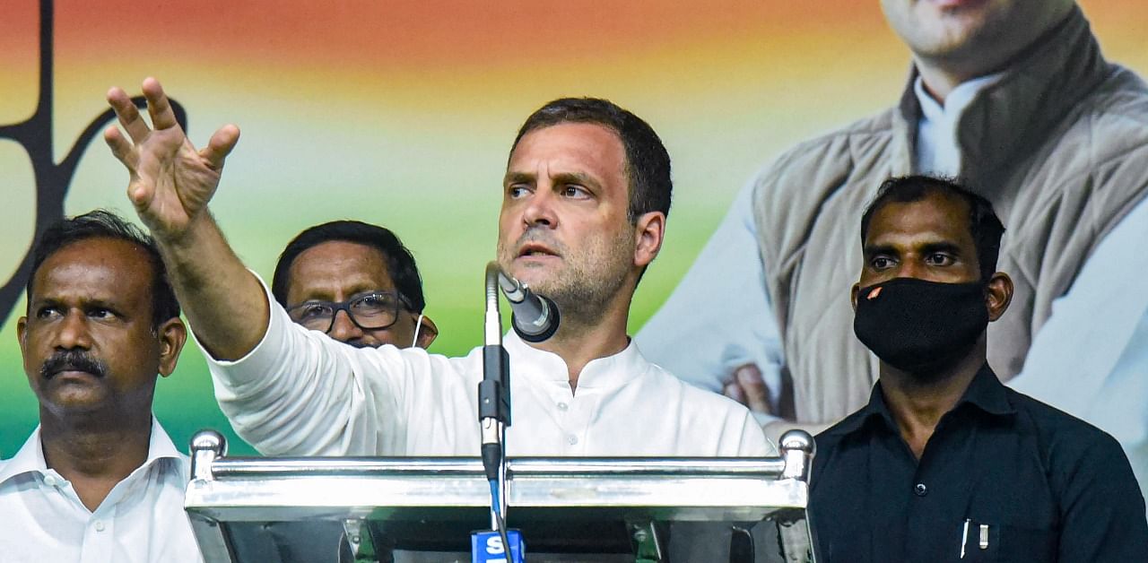 Rahul Gandhi speaks during an election campaign rally. Credit: PTI Photo