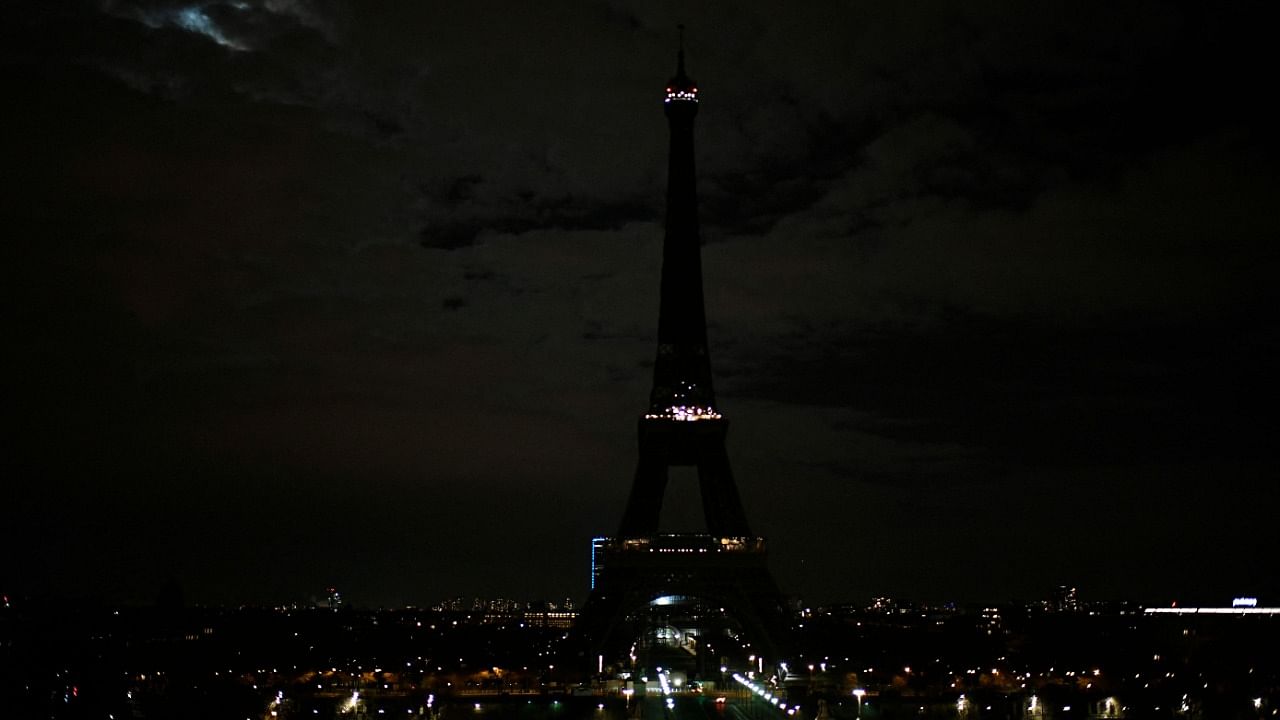  The Eiffel Tower in Paris after it was switched off as part of the Earth Hour. Credit: AFP Photo