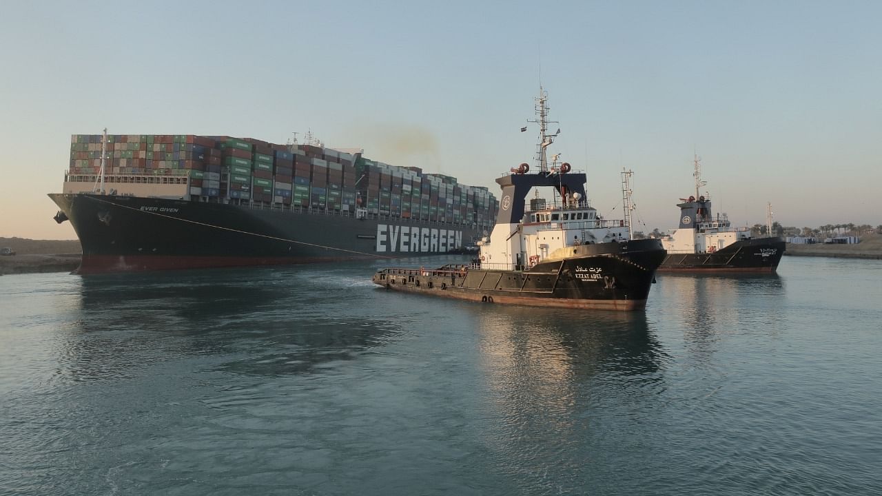 Container ship Ever Given, after it was partially refloated. Credit: Reuters Photo