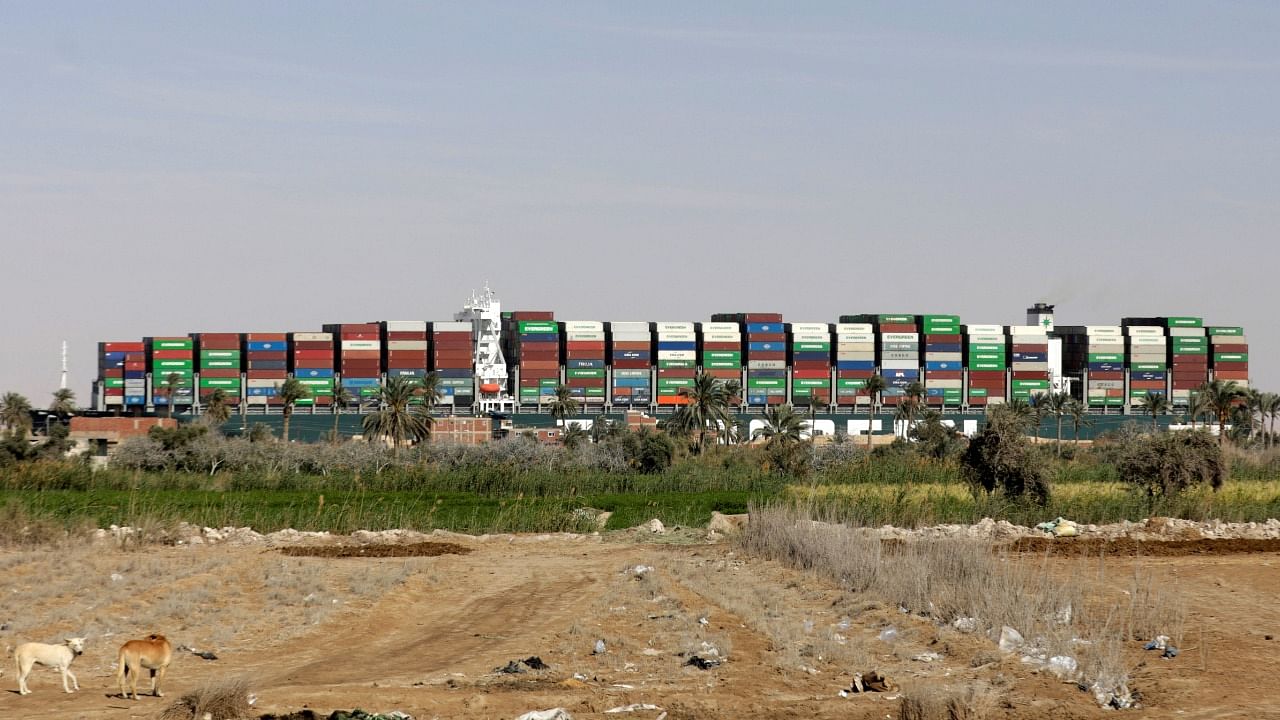 Ever Given, one of the world's largest container ships, is seen after it was fully floated in Suez Canal, Egypt. Credit: Reuters Photo