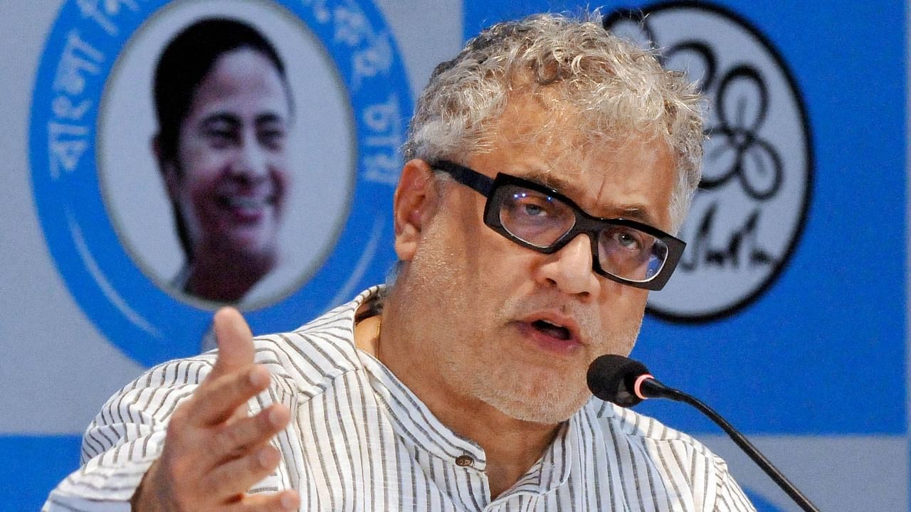 TMC MP Derek O'Brien addresses a press conference ahead of West Bengal Assembly polls, at Trinamool Bhavan in Kolkata, Friday, March 26, 2021. Credit: PTI Photo