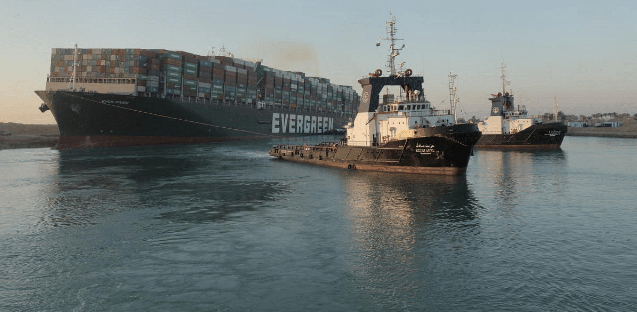 A view shows the container ship Ever Given, one of the world's largest container ships, after it was partially refloated, in Suez Canal. Credit: Reuters photo. 