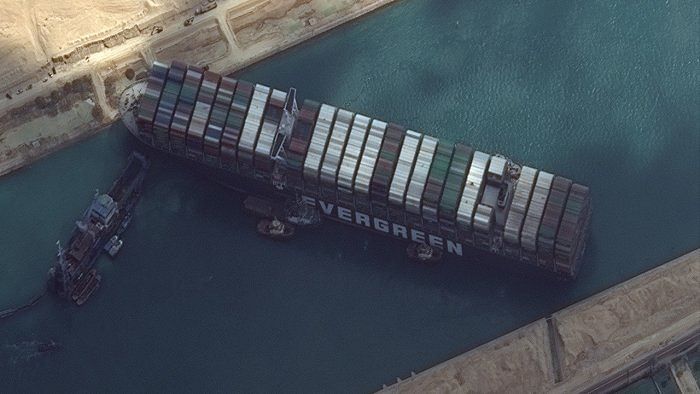 Satellite Images of Ever Given container ship in Suez Canal. Credit: Reuters file photo. 