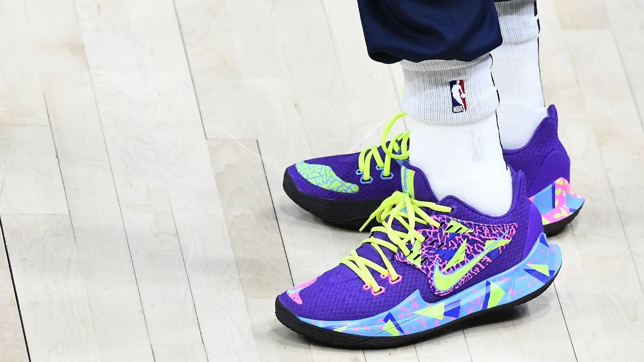 A detail view of the Nike shoes of Royce O'Neale #23 of the Utah Jazz before a game against the Memphis Grizzlies at Vivint Smart Home Arena on March 26, 2021 in Salt Lake City, Utah. Credit: Getty Images via AFP