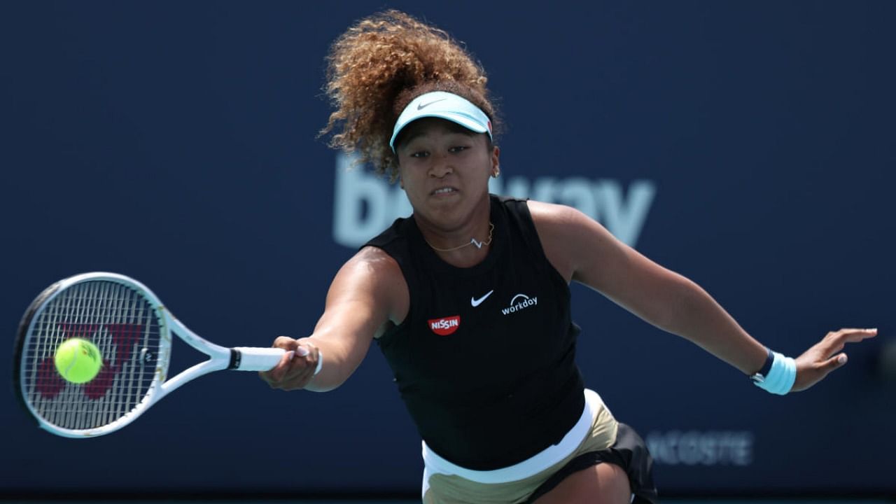 Naomi Osaka of Japan hits a forehand against Ajla Tomljanovic of Australia (not pictured) in the second round in the Miami Open at Hard Rock Stadium. Credit: USA Today Sports/Geoff Burke.