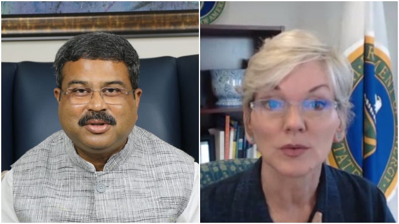 Oil Minister Dharmendra Pradhan on Monday held an "introductory meeting" with US Secretary of Energy Jennifer Granholm. Credit: Twitter/@dpradhanbjp