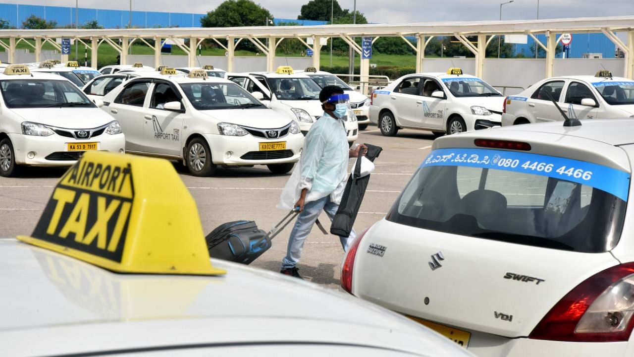 Panic gripped the Kempegowda International Airport on Tuesday evening after a cab driver set himself on fire inside his car. Credit: DH File Photo