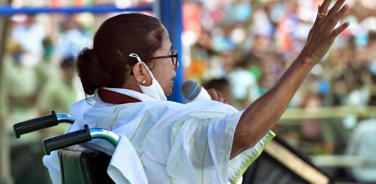 West Bengal Chief Minister Mamata Banerjee addresses a public meeting, at Singur in Hooghly district. Credit: PTI Photo