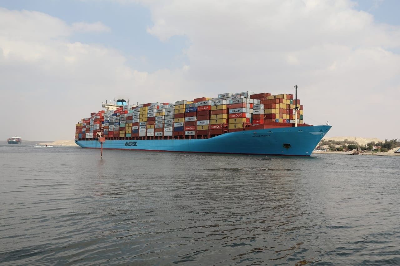 A container ship sails at the Suez Canal, in Ismailia. Credit: Reuters Photo