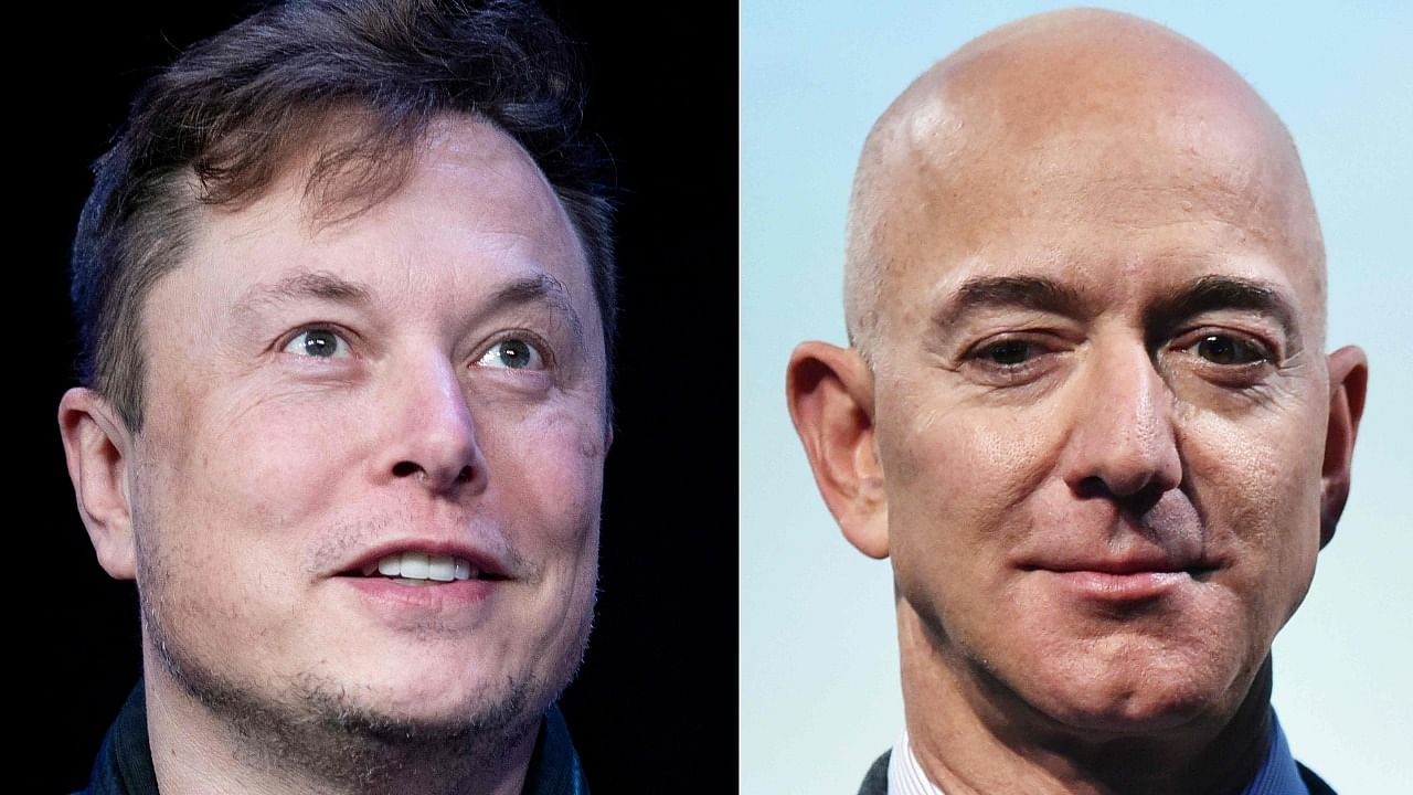 Elon Musk (L) and Jeff Bezos (R) have a long-standing rivalry. Credit: AFP File Photo