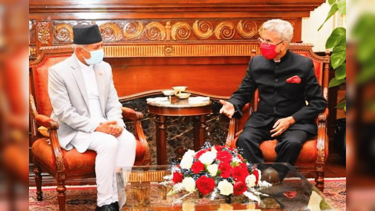  External Affairs Minister S Jaishankar and his Nepalese counterpart Pradeep Kumar Gyawali. Credit: Twitter/@DrSJaishankar