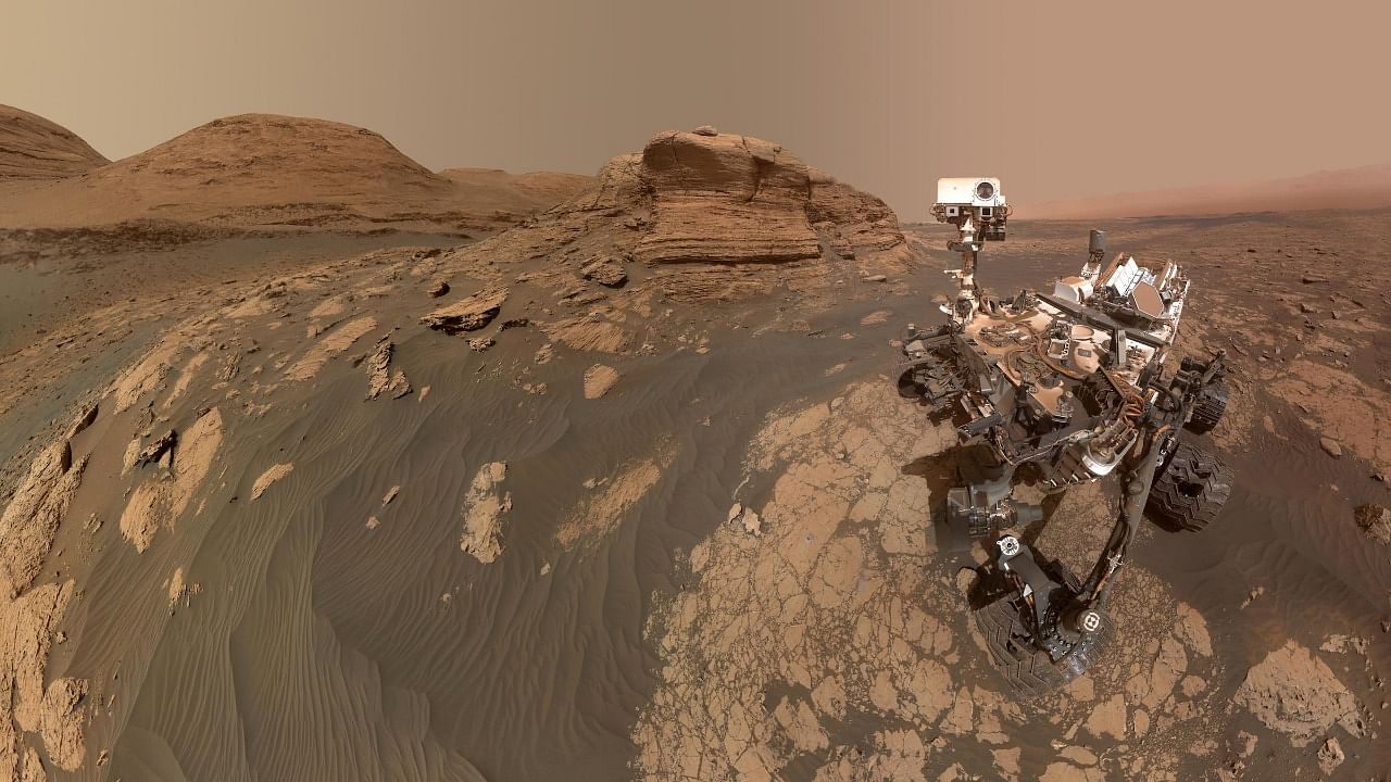 The selfie manufactured by NASA's Mars rover 'Curiosity' atop Mont Mercou on March 26. Credit: Twitter/@NASAMars