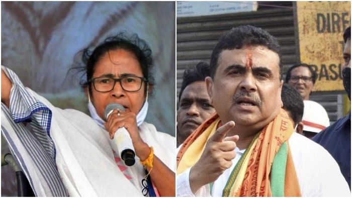 West Bengal Chief Minister Mamata Banerjee and BJP's Suvendu Adhikari. Credit: PTI Photo