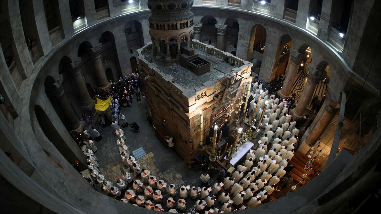 Worshippers take part in a procession on Easter Holy Week in Jersualem. Credit: Reuters 
