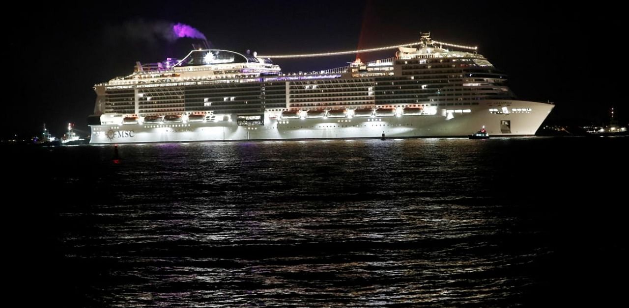 The MSC Grandiosa cruise ship leaves the Chantiers de l'Atlantique shipyard site in Saint-Nazaire. Credit: Reuters Photo 